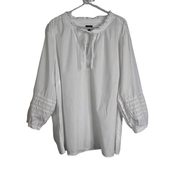 Talbots Women White Balloon Sleeve Peasant top with Tie Neck SZ 3X - Picture 1 of 9